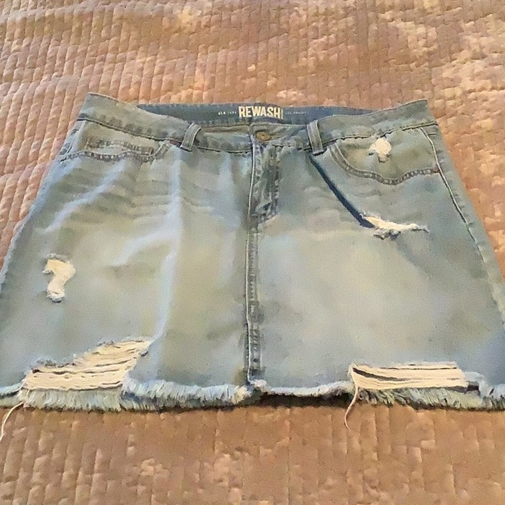 Distressed Denim Skirt